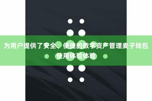 为用户提供了安全、便捷的数字资产管理麦子钱包使用体验体验