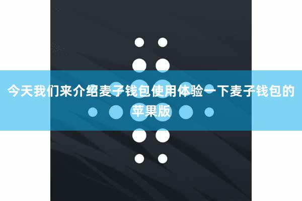 今天我们来介绍麦子钱包使用体验一下麦子钱包的苹果版